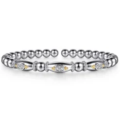 Best Gabriel & Co. 14K Yellow Gold and 925 Sterling Silver Bujukan White Sapphire Bangle Bracelet