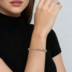 Best Gabriel & Co. 14K Yellow Gold and 925 Sterling Silver Bujukan White Sapphire Clover Link Chain Bracelet