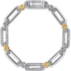 New Gabriel & Co. 14K Yellow Gold and 925 Sterling Silver Bujukan White Sapphire Link Chain Bracelet