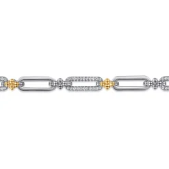 New Gabriel & Co. 14K Yellow Gold and 925 Sterling Silver Bujukan White Sapphire Link Chain Bracelet