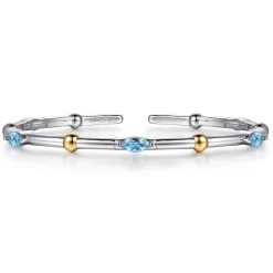 Clearance Gabriel & Co. 14K Yellow Gold and 925 Sterling Silver Blue Topaz Bujukan Bangle Bracelet
