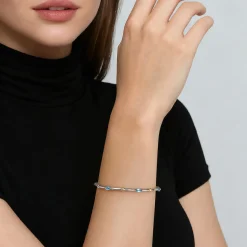 Clearance Gabriel & Co. 14K Yellow Gold and 925 Sterling Silver Blue Topaz Bujukan Bangle Bracelet
