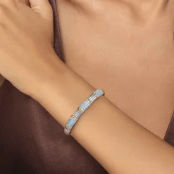 Sale Gabriel & Co. 14K Yellow Gold and 925 Sterling Silver Pave Blue Topaz and Shrimp Texture Bujukan Bangle Bracelet