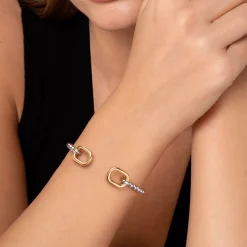 Online Gabriel & Co. 14K Yellow Gold and 925 Sterling Silver Bujukan Open Bangle Bracelet