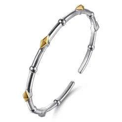 Gabriel & Co. 14K Yellow Gold and 925 Sterling Silver Rhombus Shape Bujukan Bangle Bracelet