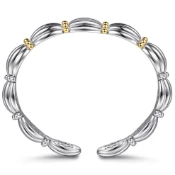Hot Gabriel & Co. 14K Yellow Gold and 925 Sterling Silver Shrimp Texture Bujukan Cuff Bracelet
