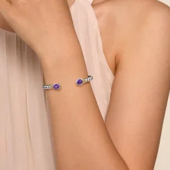 Sale Gabriel & Co. 14K Yellow Gold and 925 Sterling Silver Bujukan Amethyst Open Bangle Bracelet