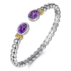 Sale Gabriel & Co. 14K Yellow Gold and 925 Sterling Silver Bujukan Amethyst Open Bangle Bracelet