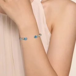 Online Gabriel & Co. 14K Yellow Gold and 925 Sterling Silver Bujukan Blue Topaz Open Bangle Bracelet