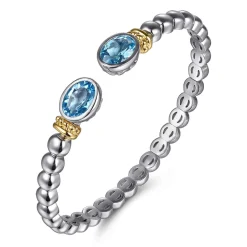Online Gabriel & Co. 14K Yellow Gold and 925 Sterling Silver Bujukan Blue Topaz Open Bangle Bracelet
