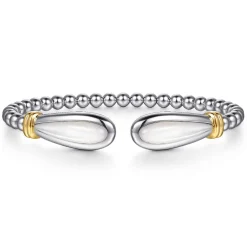 Gabriel & Co. 14K Yellow Gold and 925 Sterling Silver Bujukan Bangle with White Mother of Pearl