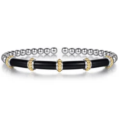 Outlet Gabriel & Co. 14K Yellow Gold and 925 Sterling Silver Bujukan and Bar Split Bangle Bracelet with Black Enamel