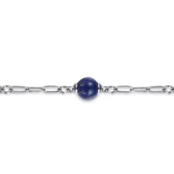 New Gabriel & Co. 14K Yellow Gold and 925 Sterling Silver Brush Bujukan Beads and Lapis Station Bracelet