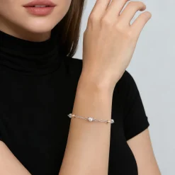 New Gabriel & Co. 14K Yellow Gold and 925 Sterling Silver Brush Bujukan Beads and Pearl Station Bracelet