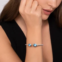 Online Gabriel & Co. 14K Yellow Gold and 925 Sterling Silver Bujukan Oval Blue Topaz Bangle