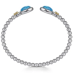 Online Gabriel & Co. 14K Yellow Gold and 925 Sterling Silver Bujukan Oval Blue Topaz Bangle