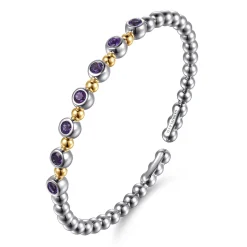 Discount Gabriel & Co. 14K Yellow Gold and 925 Sterling Silver Amethyst Bezel Set Bujukan Split Bangle Bracelet