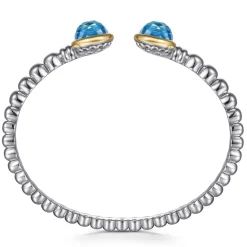 Clearance Gabriel & Co. 14K Yellow Gold and 925 Sterling Silver Bujukan Round Blue Topaz Bangle Bracelet