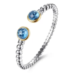 Clearance Gabriel & Co. 14K Yellow Gold and 925 Sterling Silver Bujukan Round Blue Topaz Bangle Bracelet