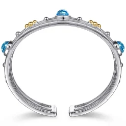 Discount Gabriel & Co. 14K Yellow Gold and 925 Sterling Silver Bujukan Round Blue Topaz Cuff Bangle Bracelet