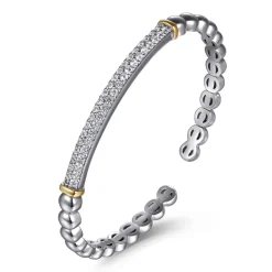 Outlet Gabriel & Co. 14K Yellow Gold and 925 Sterling Silver Bujukan White Sapphire Open Bangle Bracelet