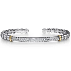 Outlet Gabriel & Co. 14K Yellow Gold and 925 Sterling Silver Bujukan White Sapphire Open Bangle Bracelet