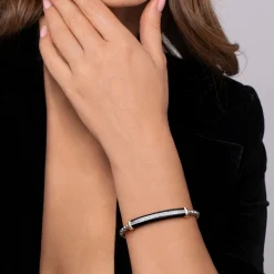 New Gabriel & Co. 14K Yellow Gold and 925 Sterling Silver Bujukan White Sapphire Bangle with Black Enamel