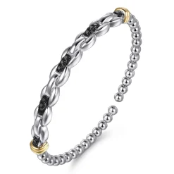 New Gabriel & Co. 14K Yellow Gold and 925 Sterling Silver Bujukan Black Spinel Link Cuff Bangle Bracelet