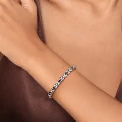 New Gabriel & Co. 14K Yellow Gold and 925 Sterling Silver Bujukan Black Spinel Link Cuff Bangle Bracelet