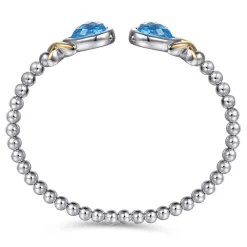 Best Gabriel & Co. 14K Yellow Gold and 925 Sterling Silver Pear Shape Blue Topaz Bujukan Bangle