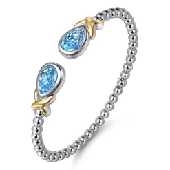 Best Gabriel & Co. 14K Yellow Gold and 925 Sterling Silver Pear Shape Blue Topaz Bujukan Bangle