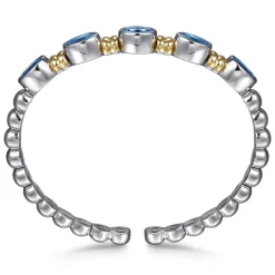 Hot Gabriel & Co. 14K Yellow Gold and 925 Sterling Silver Bujukan Blue Topaz Open Bangle Bracelet