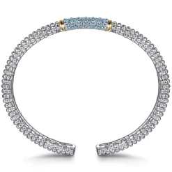 Discount Gabriel & Co. 14K Yellow Gold and 925 Sterling Silver Bujukan Bangle with Pave Blue Topaz