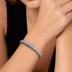 Discount Gabriel & Co. 14K Yellow Gold and 925 Sterling Silver Bujukan Bangle with Pave Blue Topaz