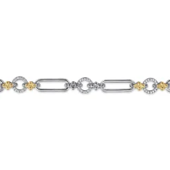 Best Gabriel & Co. 14K Yellow Gold and 925 Sterling Silver Bujukan Clover and White Sapphire Link Chain Bracelet