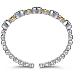 Clearance Gabriel & Co. 14K Yellow Gold and 925 Sterling Silver Bujukan Blue Topaz Open Bangle Bracelet