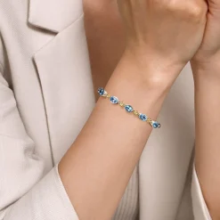 Clearance Gabriel & Co. 14K Yellow Gold and 925 Sterling Silver Bujukan Blue Topaz Open Bangle Bracelet