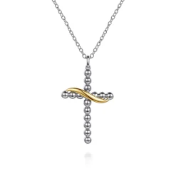 Clearance Gabriel & Co. 14K Yellow Gold and 925 Sterling Silver Bujukan Cross Necklace