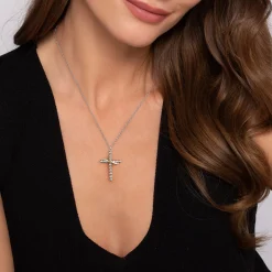 Clearance Gabriel & Co. 14K Yellow Gold and 925 Sterling Silver Bujukan Cross Necklace