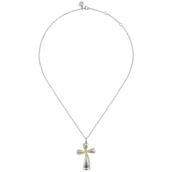 New Gabriel & Co. 14K Yellow Gold and 925 Sterling Silver Bujukan Cross Necklace