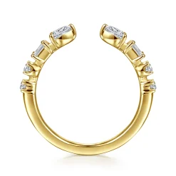 Clearance Gabriel & Co. 14K Yellow Gold Baguette and Round Open Diamond Band - 0.33 ct
