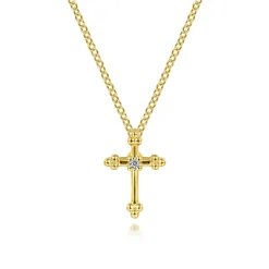 Hot Gabriel & Co. 14K Yellow Gold Beaded Diamond Cross Pendant Necklace