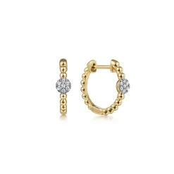 Gabriel & Co. 14K Yellow Gold Beaded Diamond Pave 15mm Huggies
