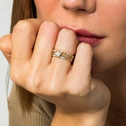 Hot Gabriel & Co. 14K Yellow Gold Beaded Diamond Stackable Ring- Bujukan