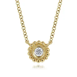 Online Gabriel & Co. 14K Yellow Gold Beaded Round Bezel Set Diamond Pendant Necklace