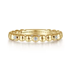 Clearance Gabriel & Co. 14K Yellow Gold Beaded Station and Diamond Stackable Ring