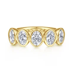 Hot Gabriel & Co. 14K Yellow Gold Bezel Oval 5 Stone Diamond Anniversary Band - 1.9 ct