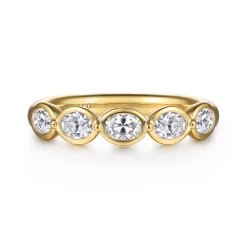 Hot Gabriel & Co. 14K Yellow Gold Bezel Oval 5 Stone Diamond Anniversary Band - 0.75 ct