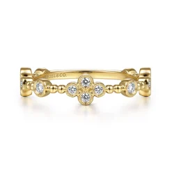 New Gabriel & Co. 14K Yellow Gold Bezel Set Diamond Quatrefoil Station Ring