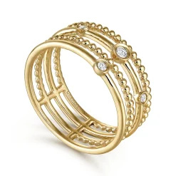 Best Gabriel & Co. 14K Yellow Gold Bezel Set Diamond Station Layered Ring
